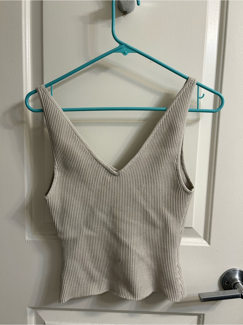 Aritzia Ribbed V-Neck Tank Top in Light Beige